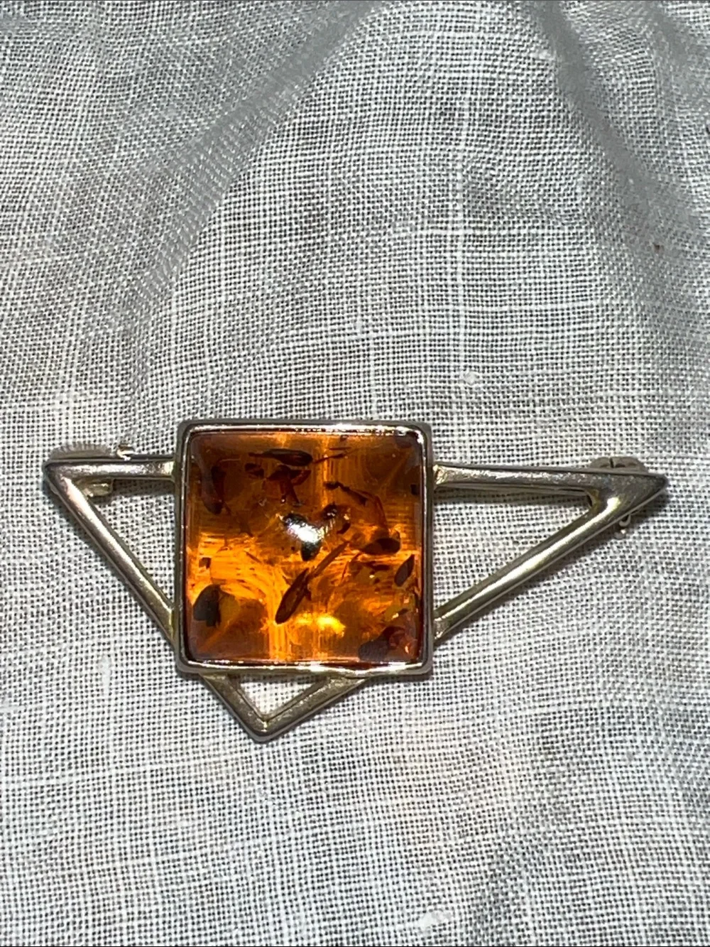 A. Dragsted Denmark Sterling Silver Baltic Amber Brooch
